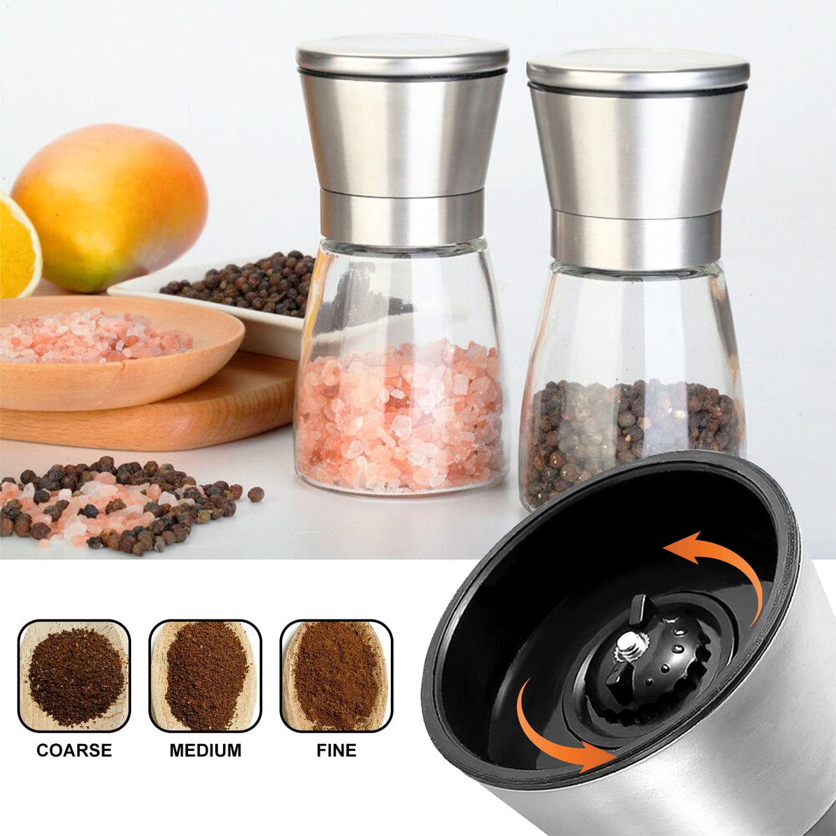 Gulex glass body shows remaining pepper for easy refilling