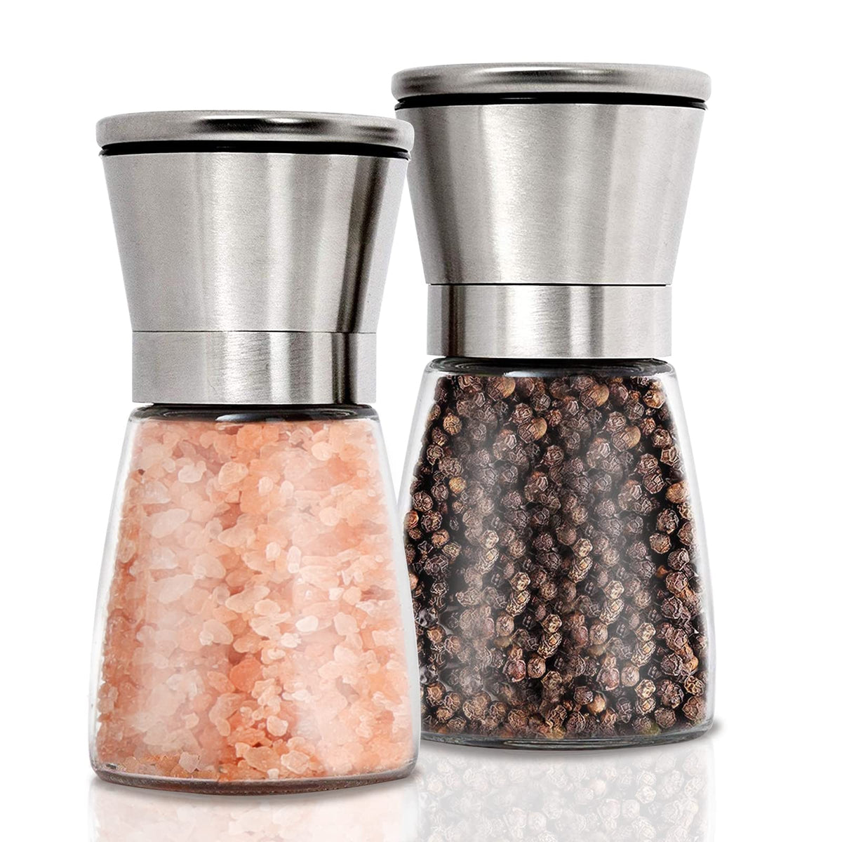 Gulex salt and pepper grinder set with stainless steel finish and ceramic rotor for precise grinding