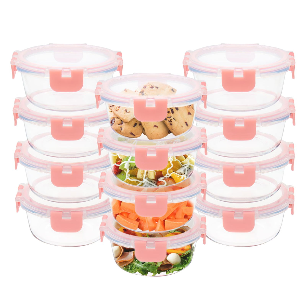 GULFLIN 12-pack round glass containers for airtight meal prep.