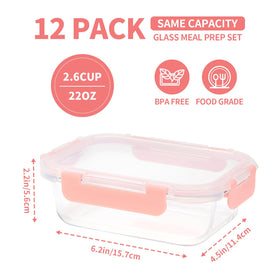 GULFLIN 22oz glass meal prep containers with lids for airtight storage and reheating.