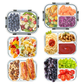 GULFLIN 2-compartment 22oz glass container for portion-controlled meals