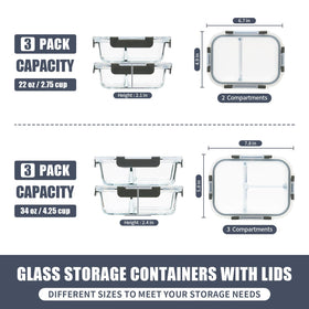 GULFLIN 3-compartment 34oz glass container ideal for meals and sides