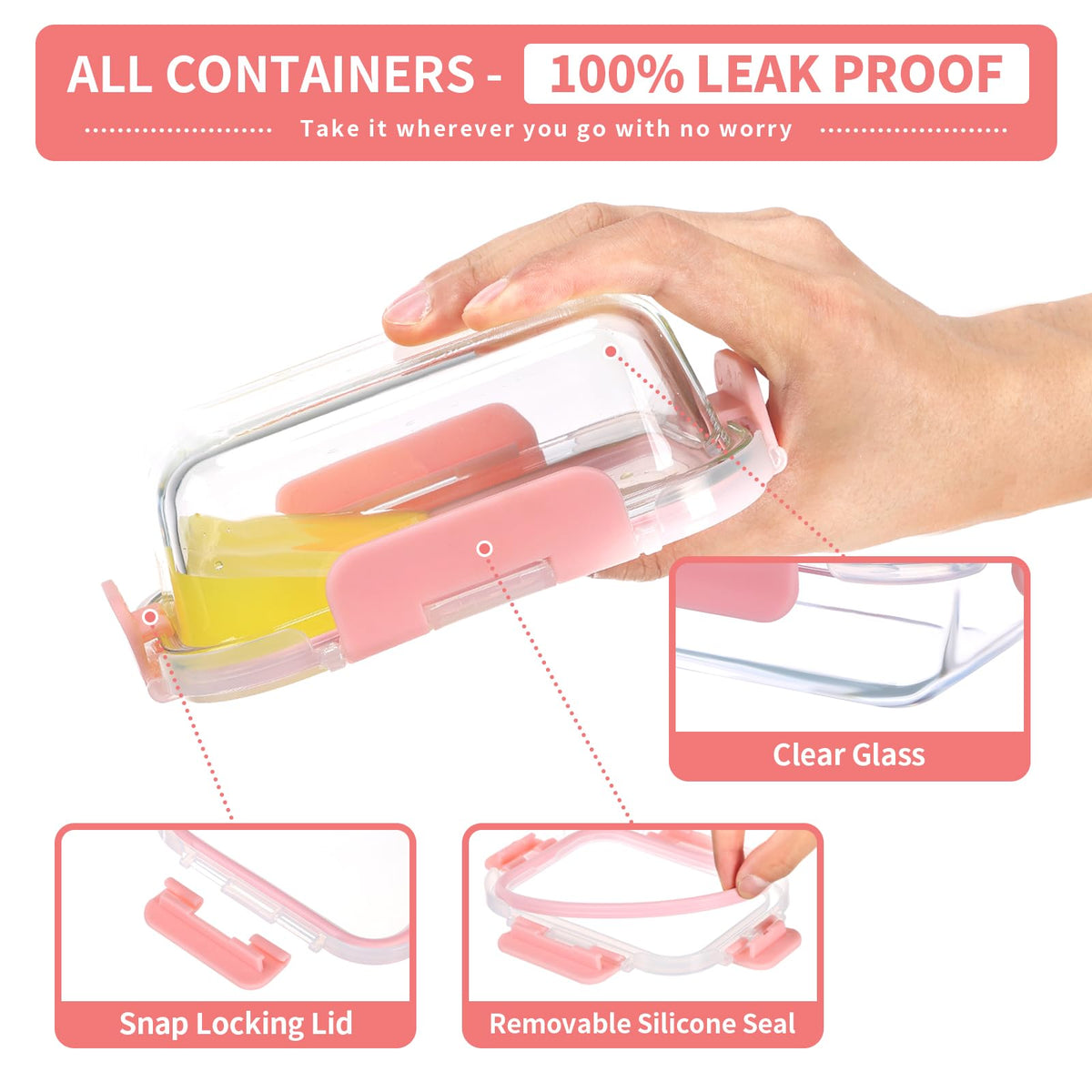 GULFLIN airtight lids with four locking tabs ensure secure, spill-free meals.