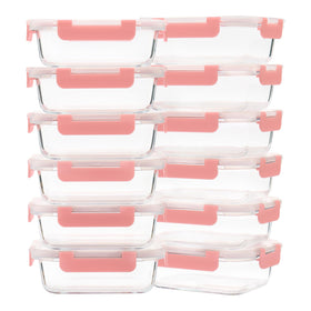 GULFLIN glass meal prep containers with 12 locking lids for airtight freshness.