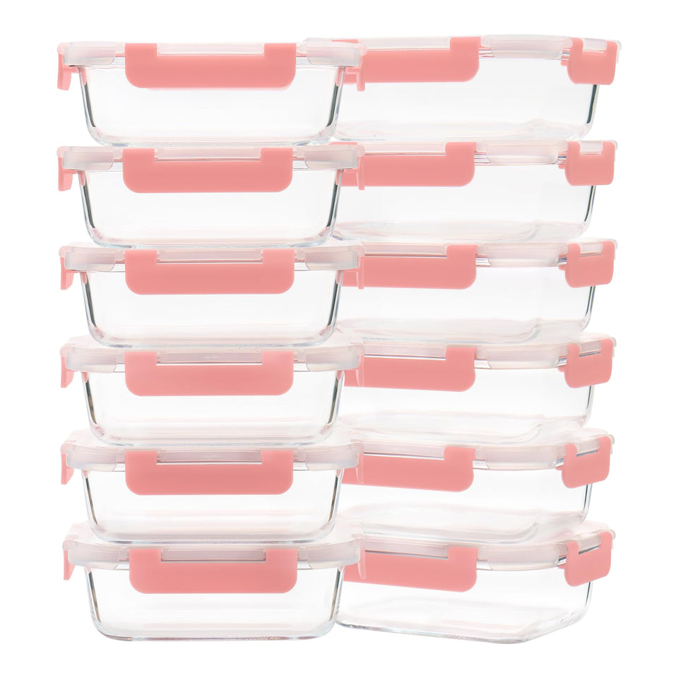 GULFLIN glass meal prep containers with 12 locking lids for airtight freshness.