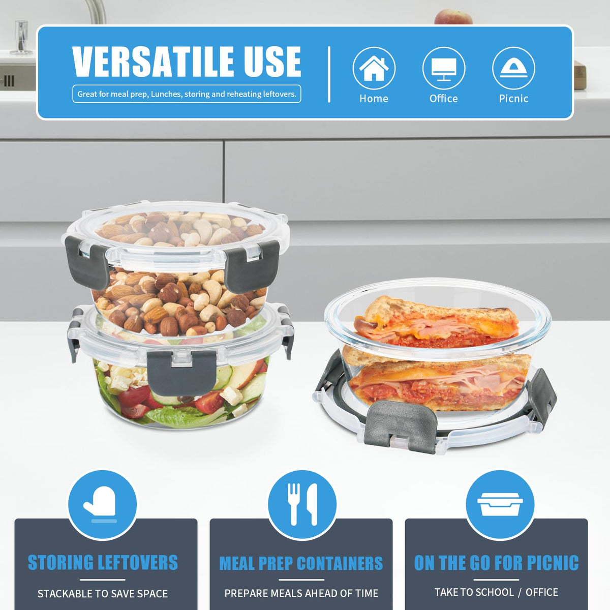 GULFLIN stackable containers help keep cabinets tidy