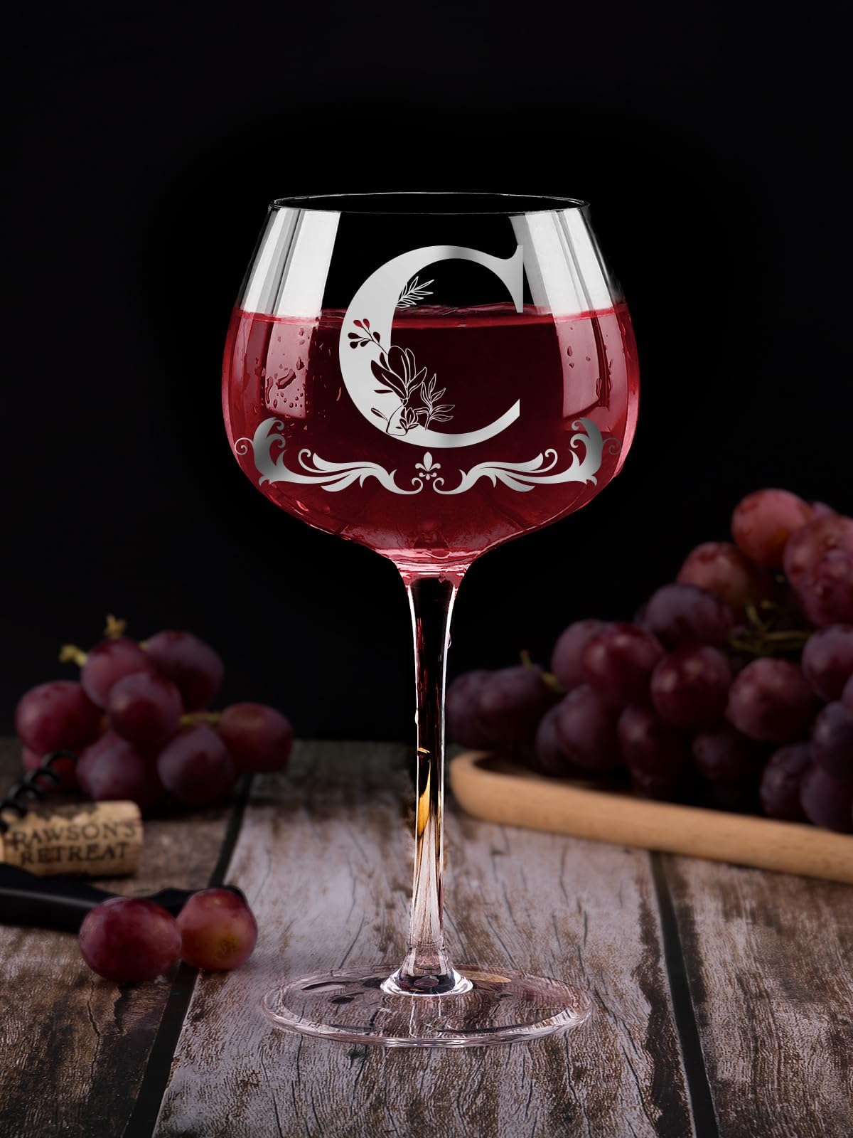 Gumry initial-C monogram customization on elegant wine glass