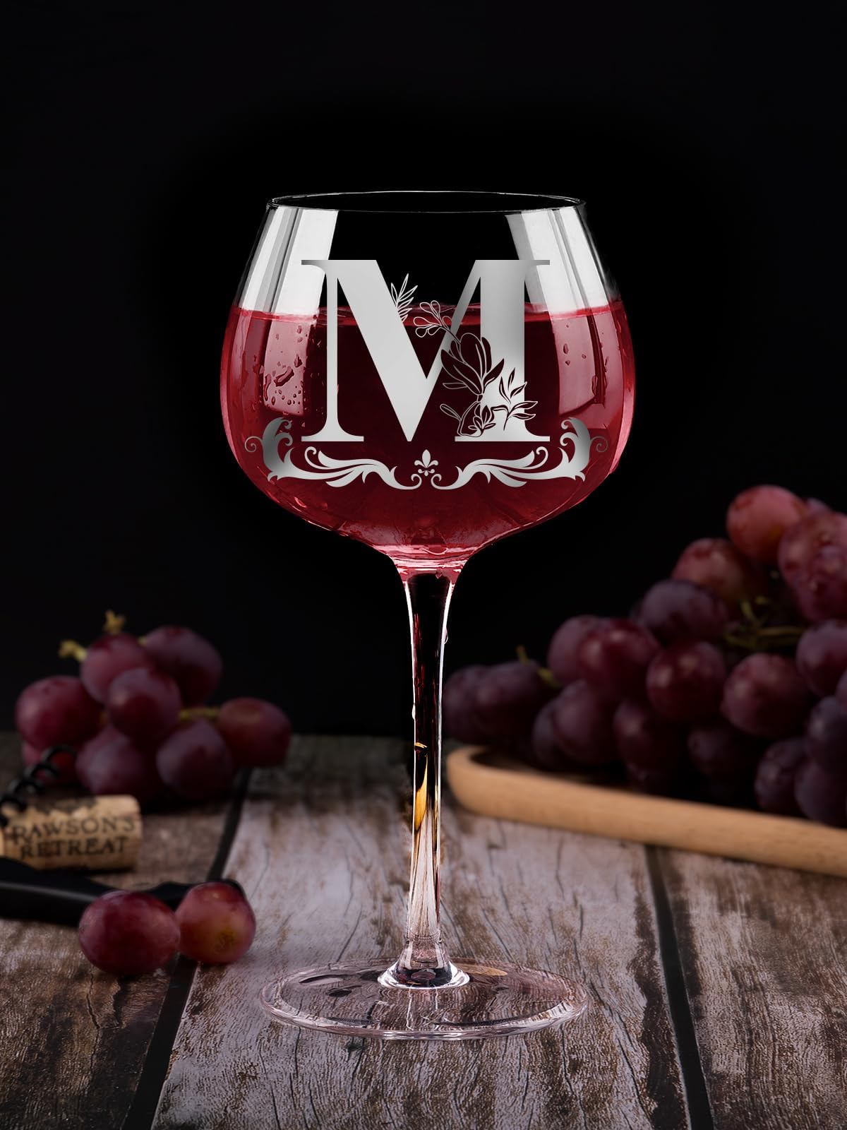 Gumry monogram wine glass with letter M for a personal gift