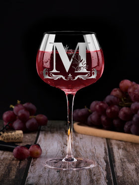 Gumry monogram wine glass with letter M for a personal gift