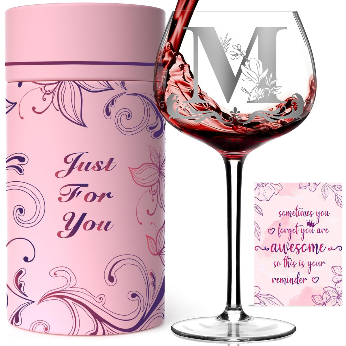 Gumry Mother's Day wine glass 16oz with elegant monogram for gifting