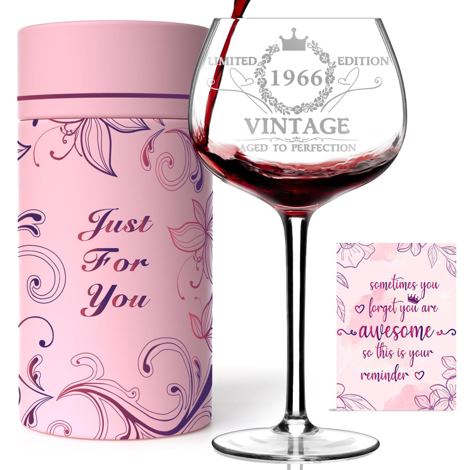 Gumry vintage 1966 engraved wine glass perfect for a 60th birthday toast.