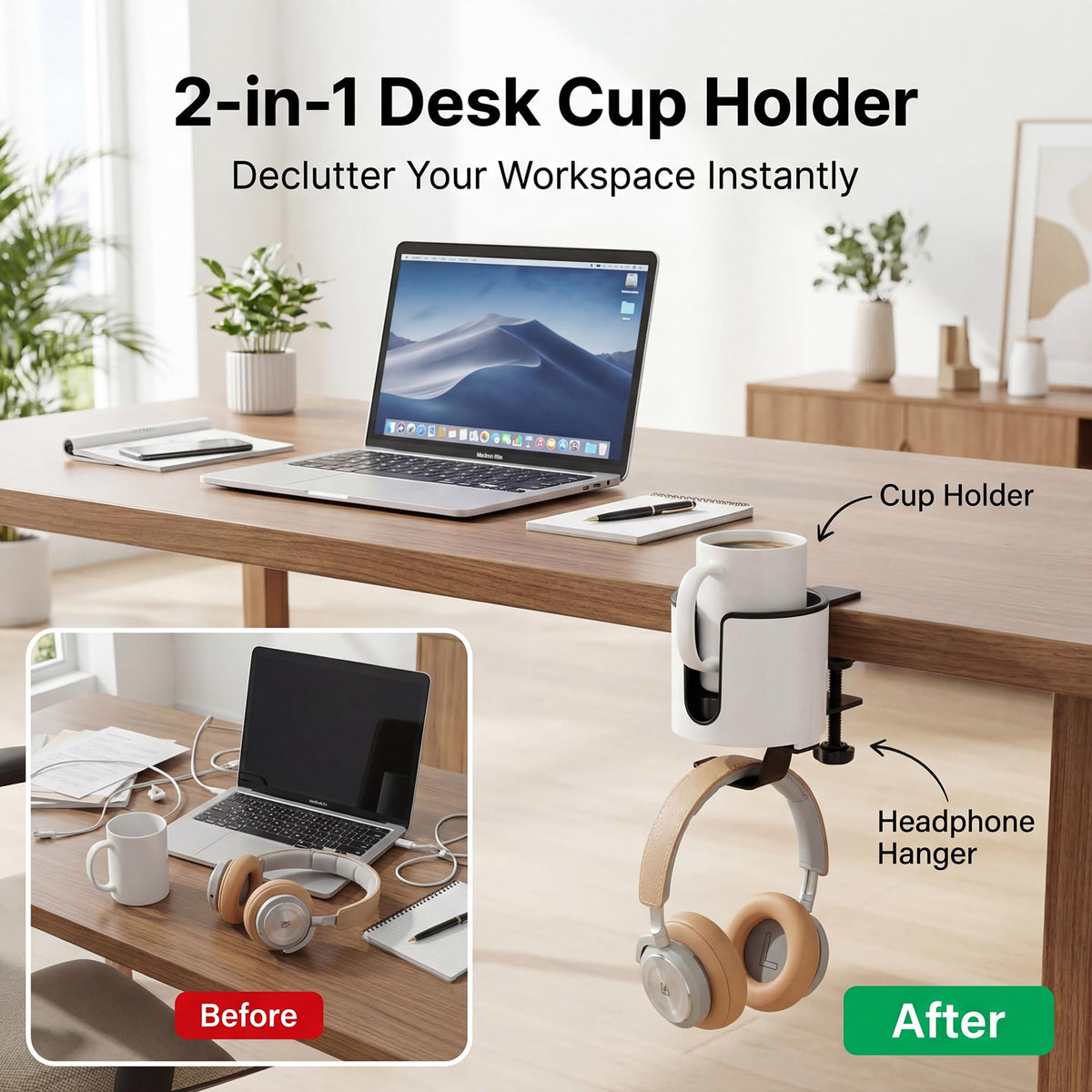 GUNKING clip-on desk mount installs in seconds without tools.