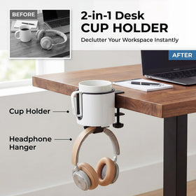 GUNKING Luxury 2-in-1 cup holder upper slot holds headphones securely for dorm setups.