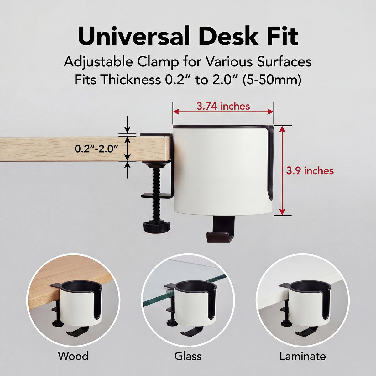 GUNKING luxury cup holder fits surfaces up to 2 inches thick.