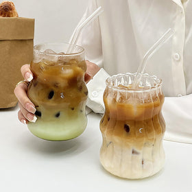 GUOJOZO bubble glass 18oz angled view, durable borosilicate for hot or cold beverages.