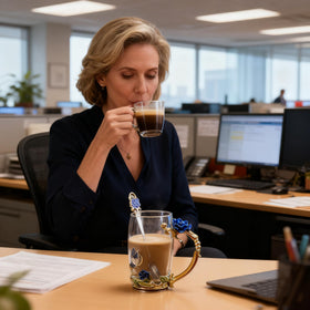 Guon-Wuvl enamel-handle glass mug offers comfortable grip and premium appearance