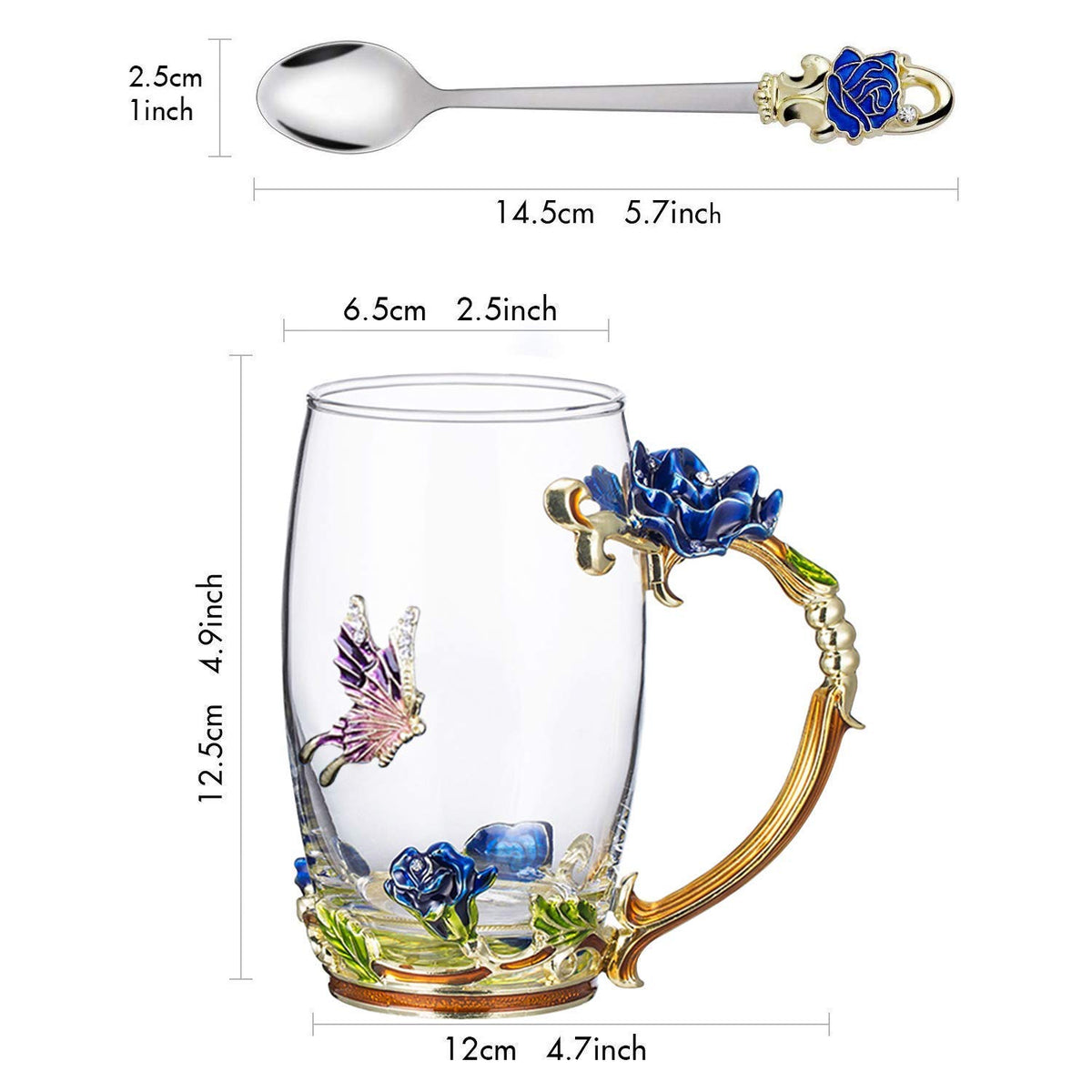 Guon-Wuvl flower butterfly design glass mug adds elegant style for special occasions