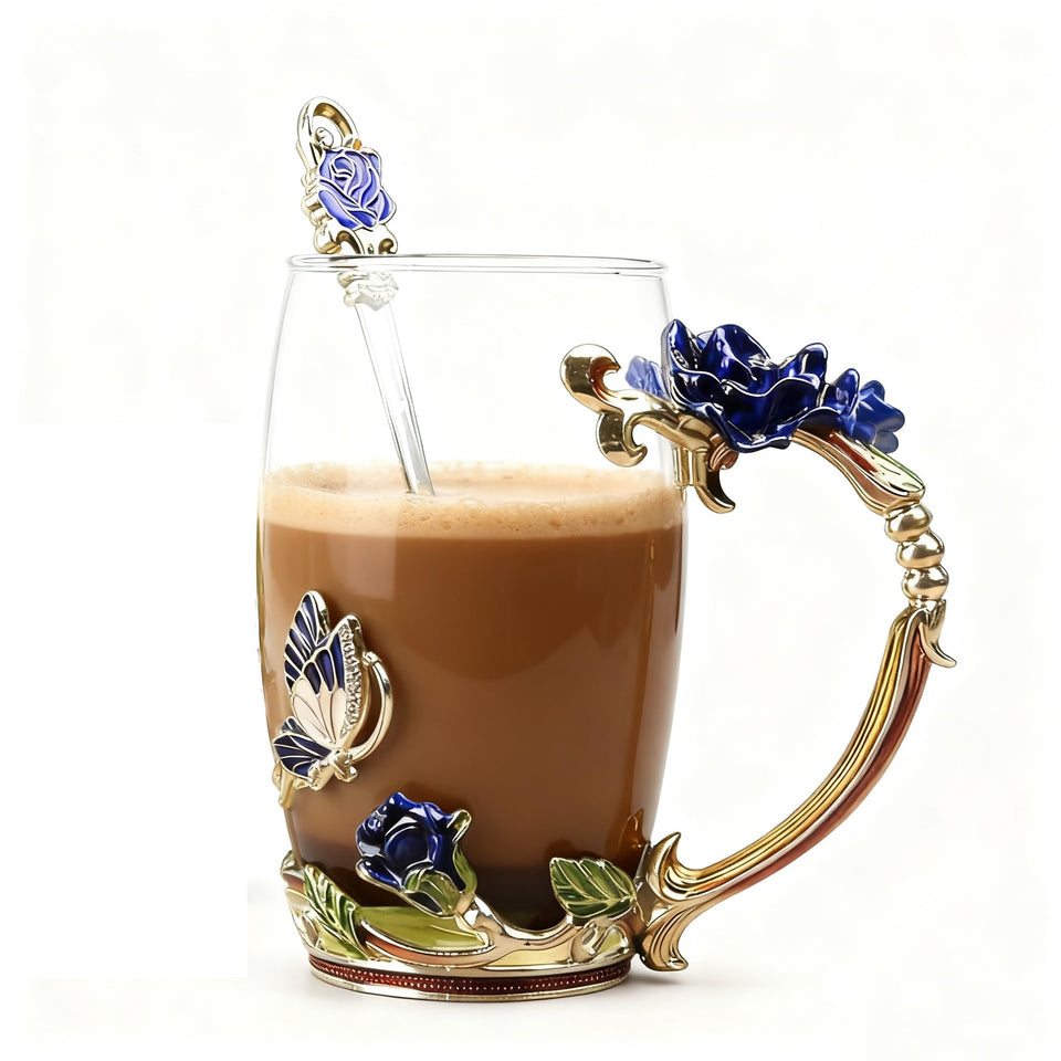 Guon-Wuvl blue tea mug with spoon set ideal for relaxing tea time and gifting