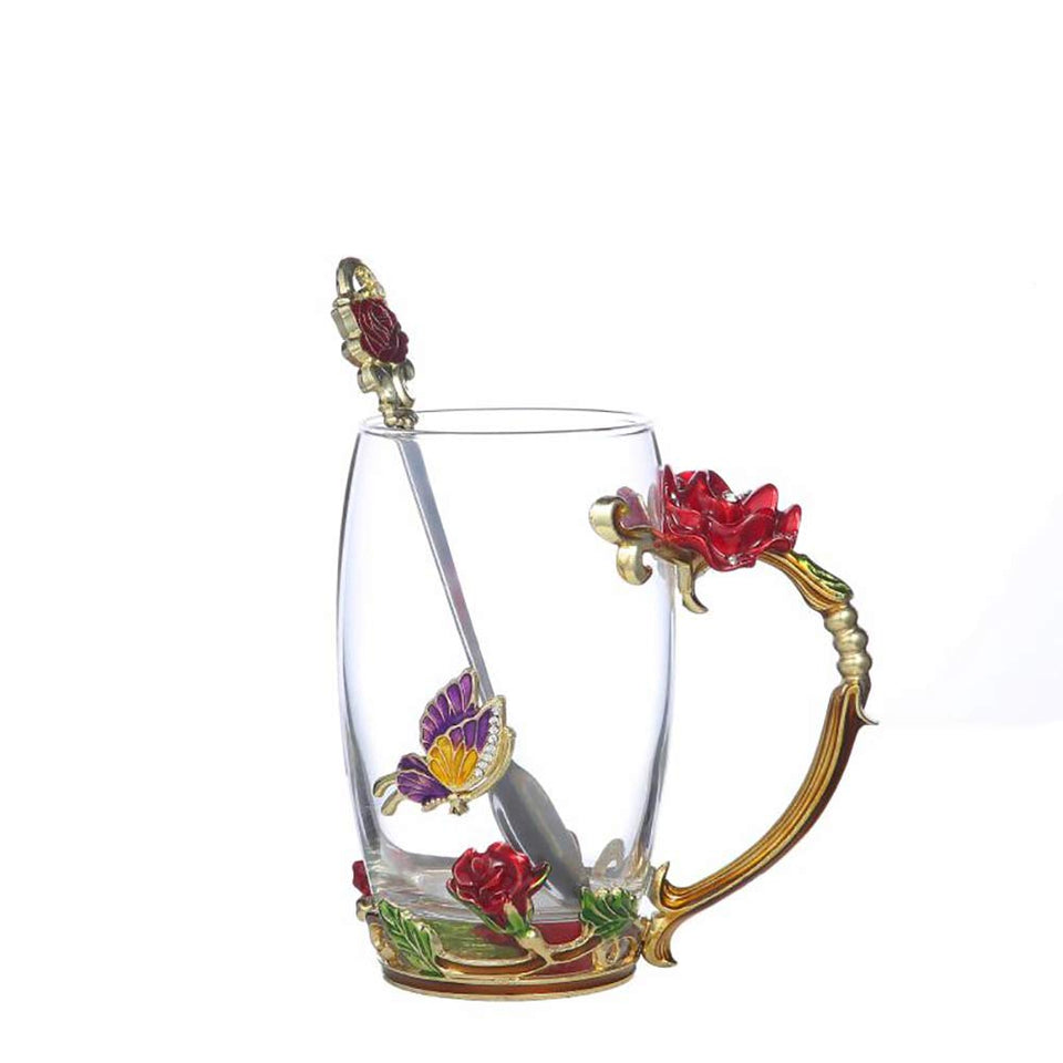 Guon-Wuvl Handicraft crystal glass 3D flower cup for tea and coffee with elegant design