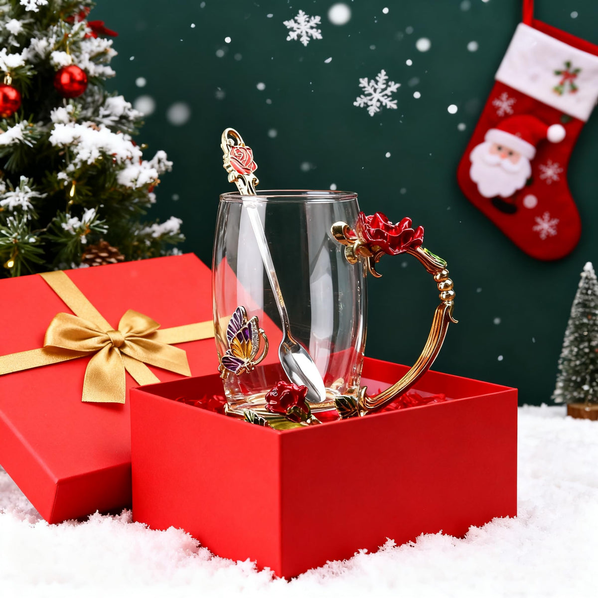 Guon-Wuvl Handicraft crystal glass mug with enamel handle for a comfortable grip