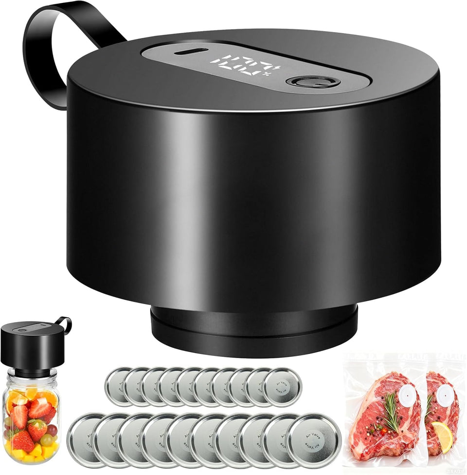 GURITHE electric mason jar vacuum sealer showing smart-stop tech for consistent seals