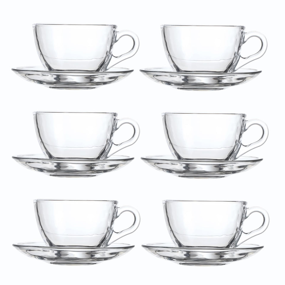 GURUDAR glass teacup with saucer 7oz shows clarity for tea tasting