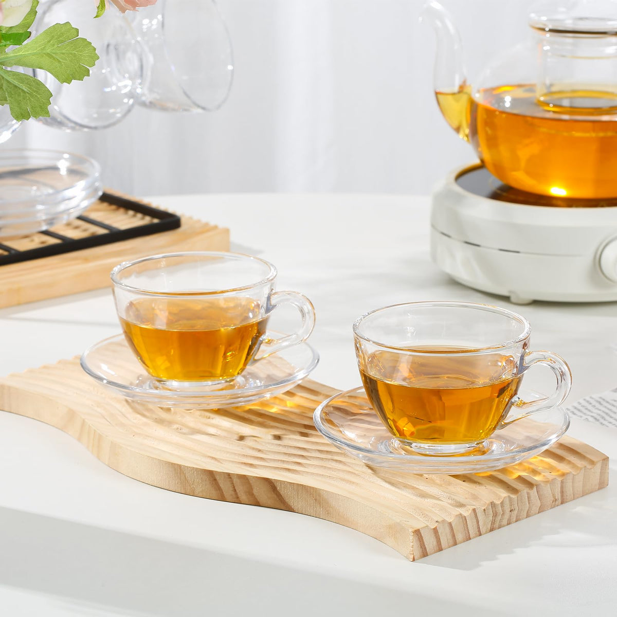 GURUDAR glass teacup-saucer set 6-pack ideal for shared coffee moments