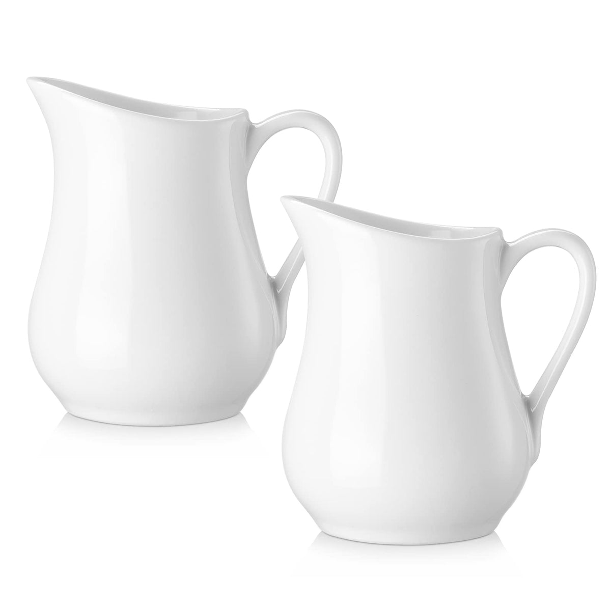 Gurygo 2 Oz Creamer with Handle in classic white for easy pouring.
