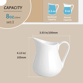 Gurygo white porcelain creamer with handle adds classic elegance to table.