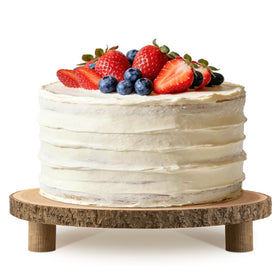 Gusnilo rustic wood cake stand with legs provides sturdy support for tiered desserts.
