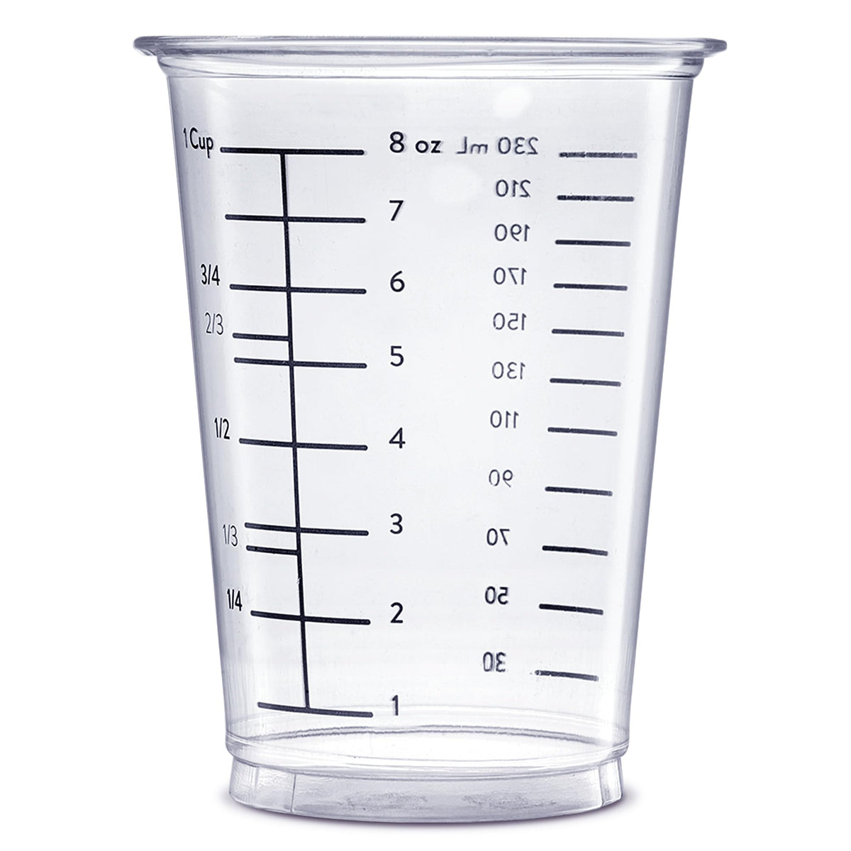 GUSTO 10 oz clear measuring cups with liquid and measurement marks for accurate pouring.
