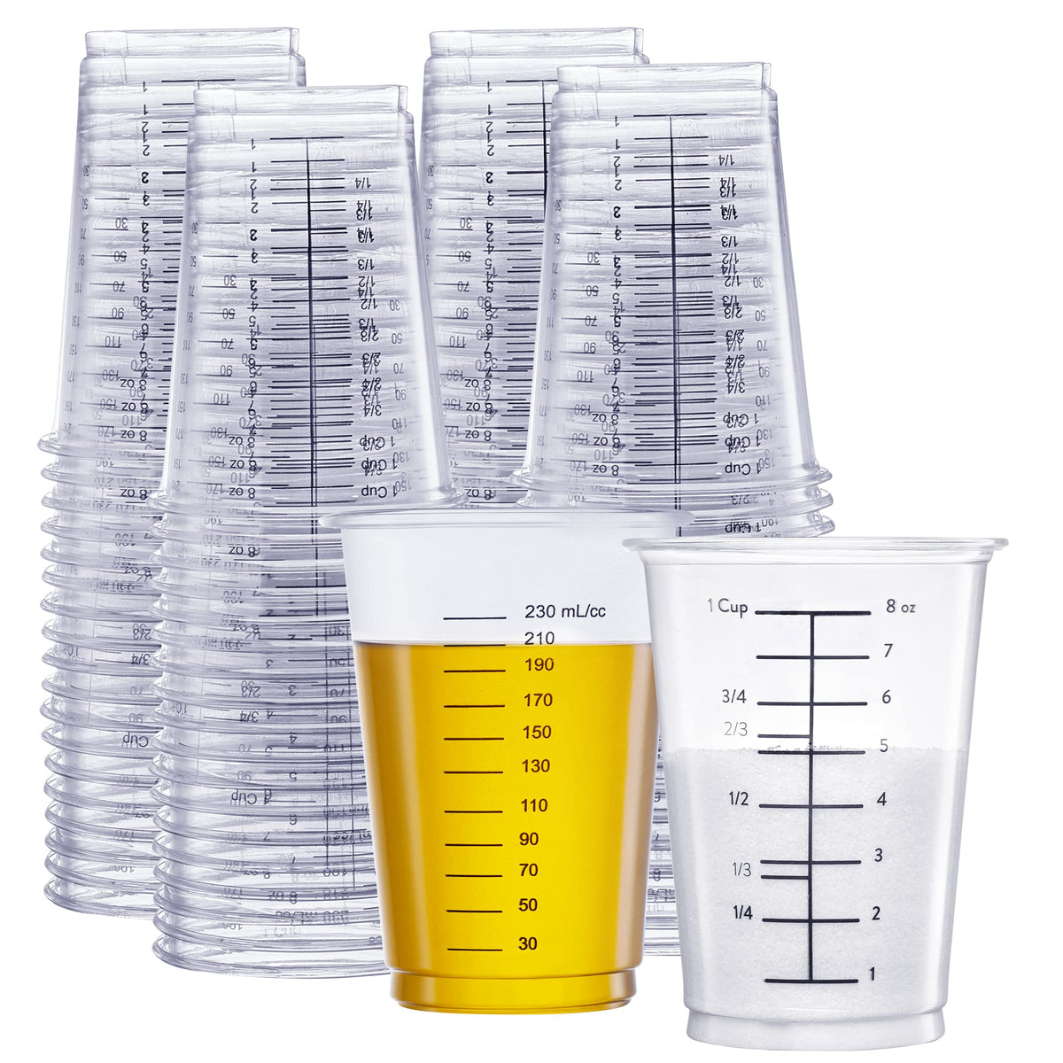 GUSTO 10 oz clear measuring cups main product shot showing clarity for precise measurement.