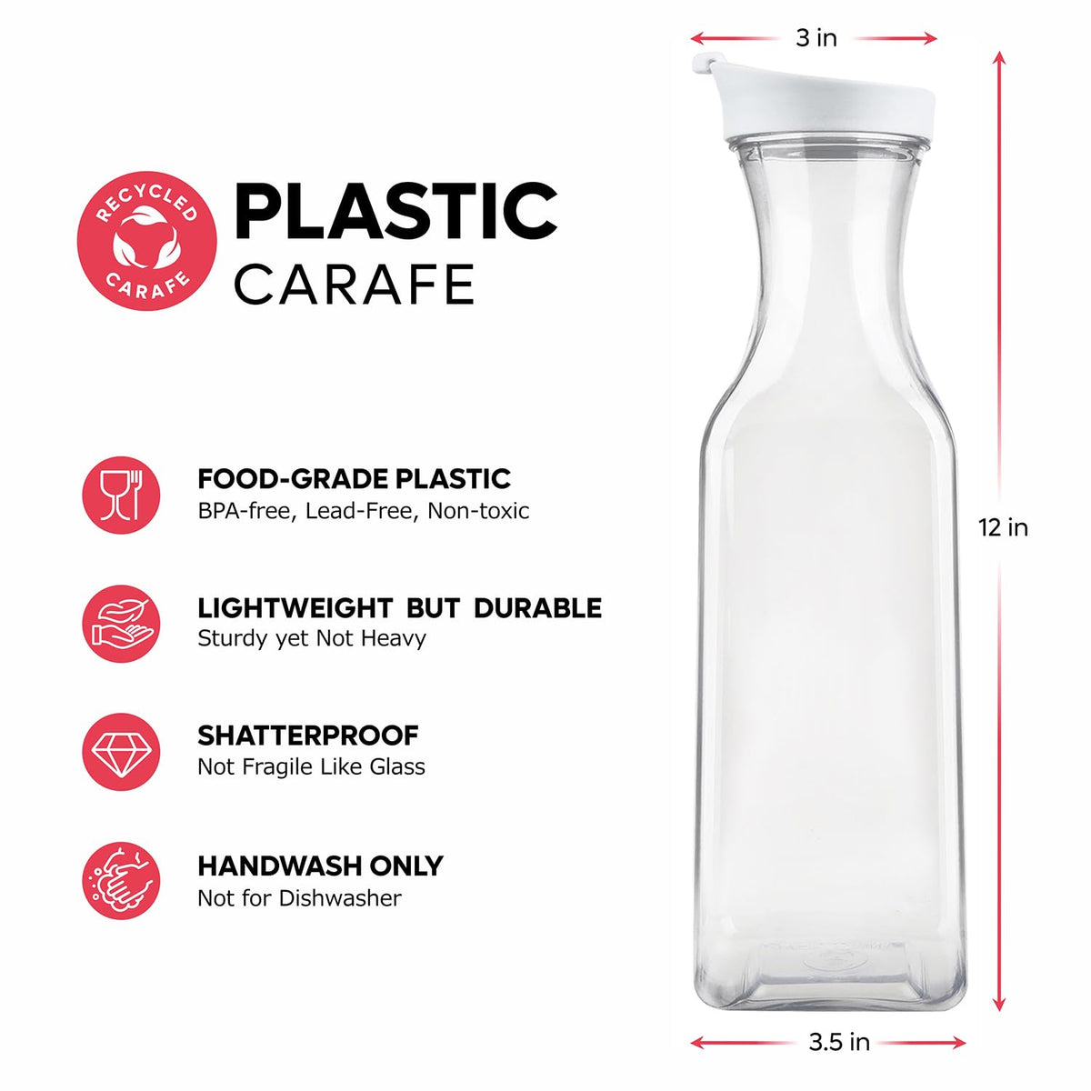 GUSTO clear plastic pitcher for water, juice, or tea.