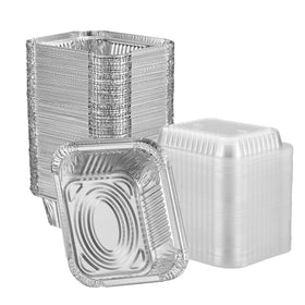 GUSTO 1lb disposable foil pans with clear lids for baking and easy transport.
