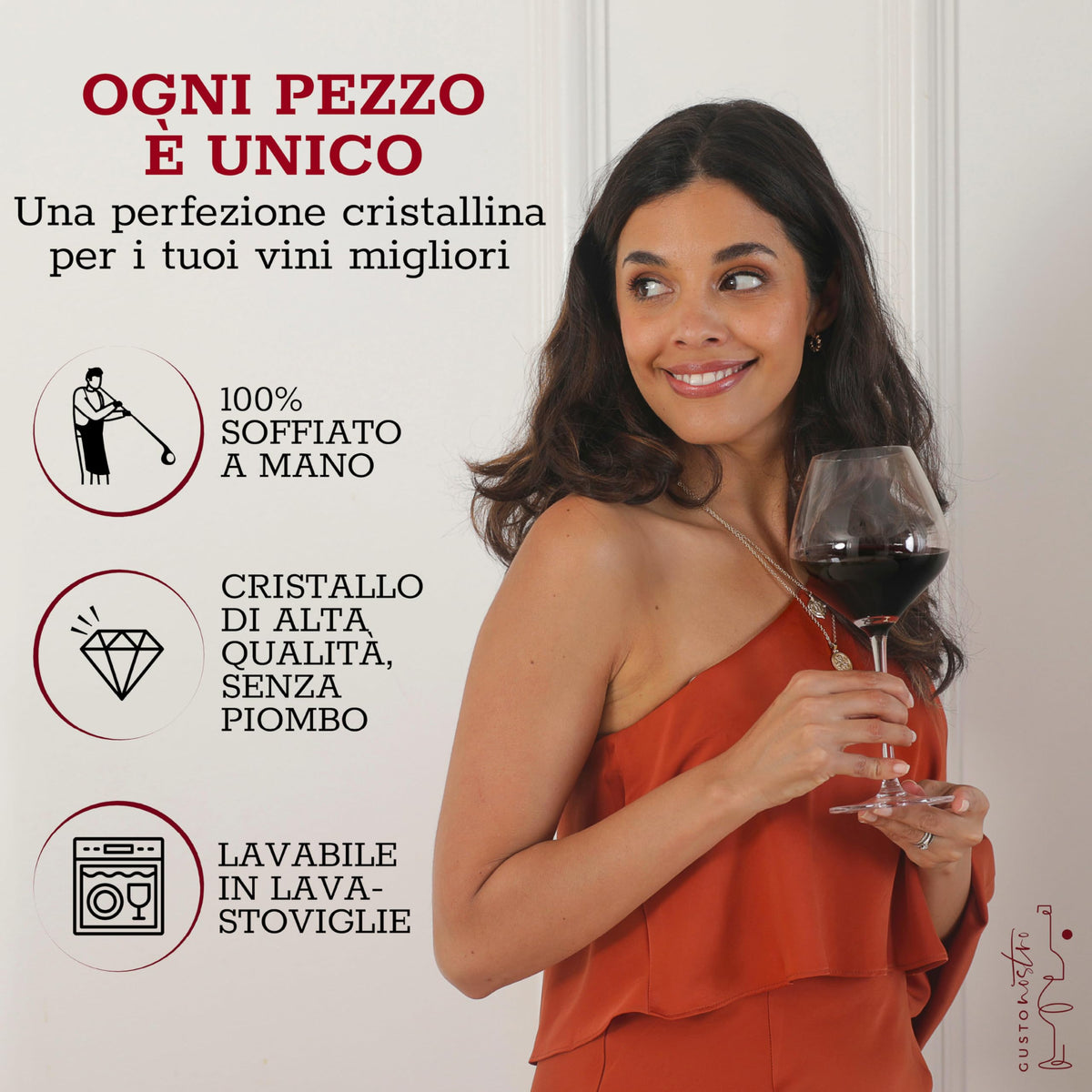 Gusto Nostro aroma-enhancing glass for red, white, and rosé varieties.