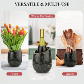 Gusto Nostro black zebra marble chiller adds elegant bar decor while cooling.