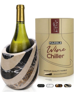 Gusto Nostro marble wine chiller bucket keeps 750ml bottles cold on the table