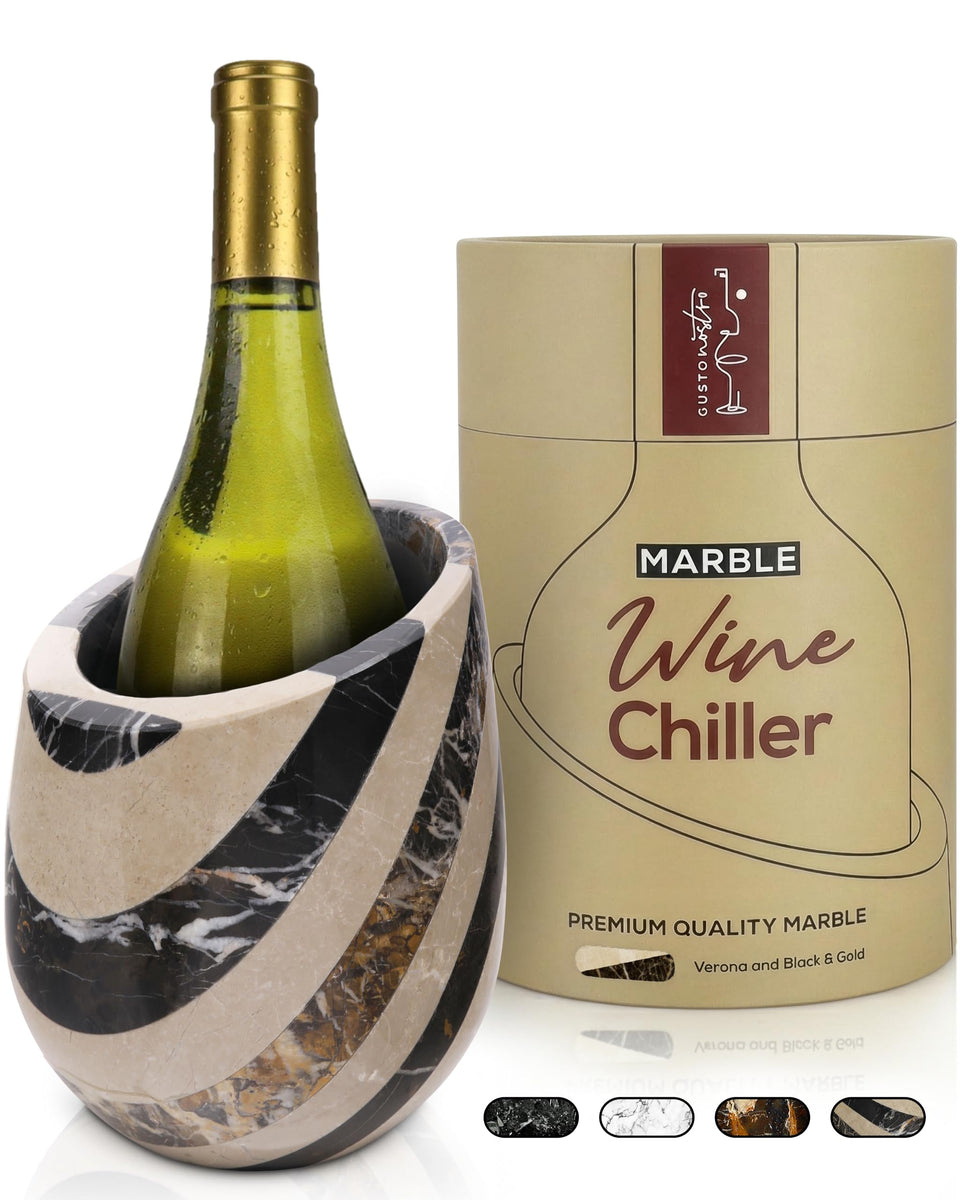 Gusto Nostro marble wine chiller bucket keeps 750ml bottles cold on the table