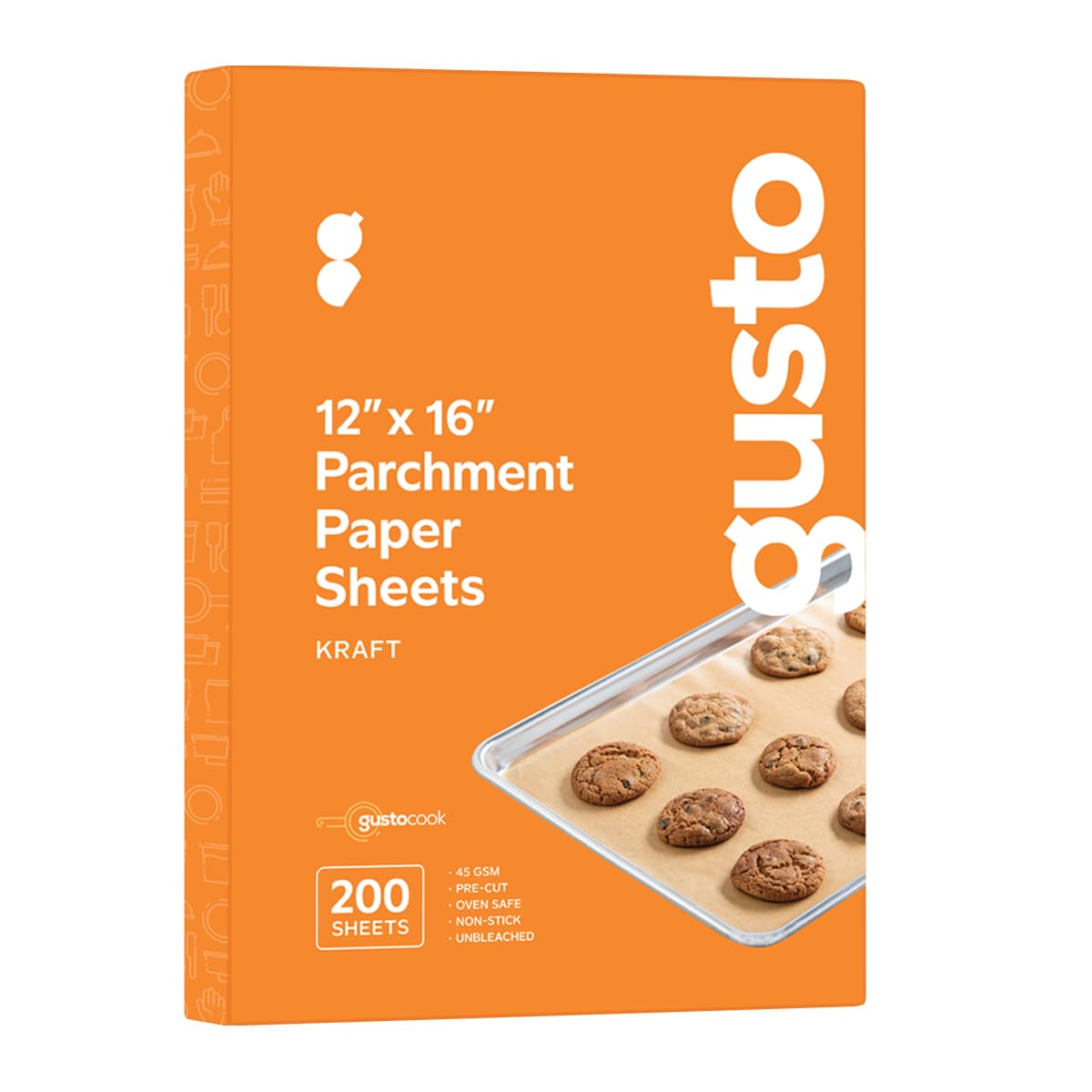 GUSTO pre-cut parchment sheets 12x16 for quick, clean prep and even baking
