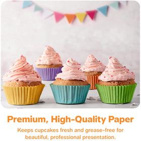 GUSTO standard 2-inch base cupcake liners fit most pans for versatile baking.