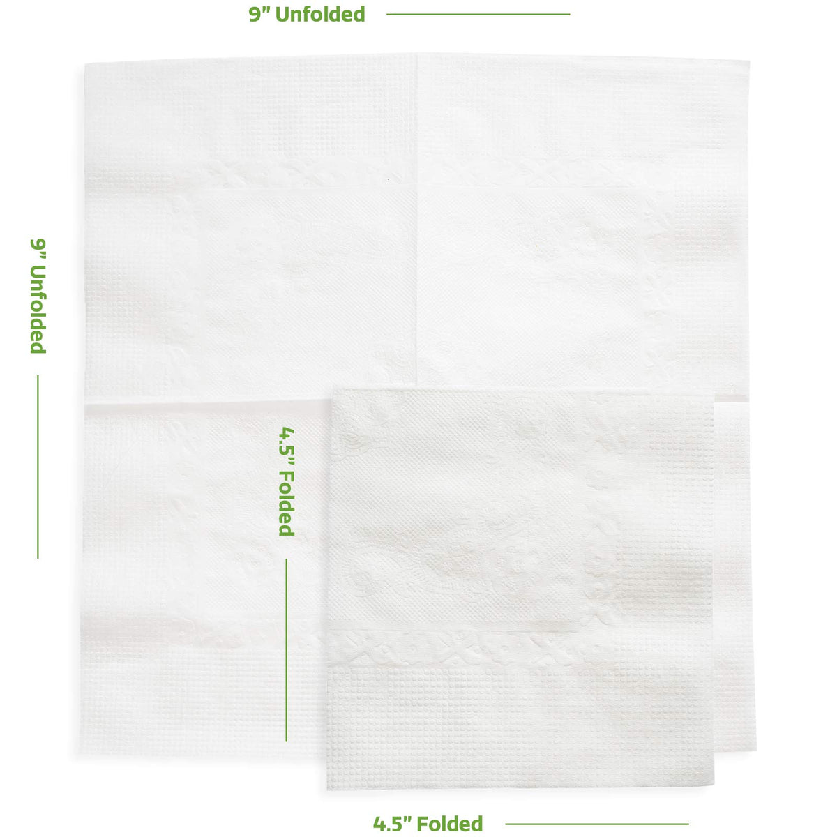 GUSTO white napkins 4.5x4.5 folded, ready for easy service at tables.