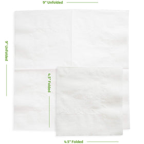 GUSTO white napkins 4.5x4.5 folded, ready for easy service at tables.