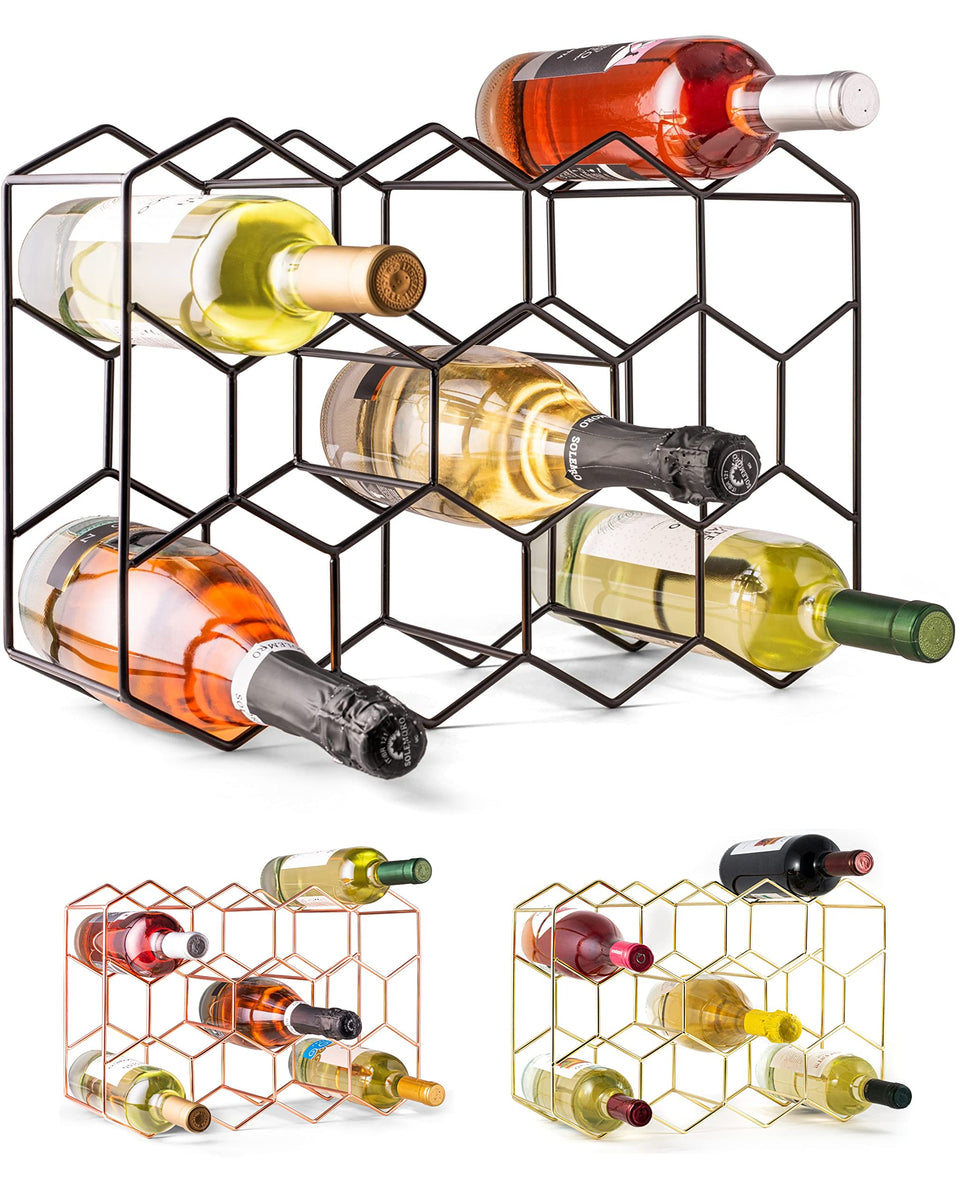 Gusto Nostro countertop wine rack front view showcasing sleek black metal storage