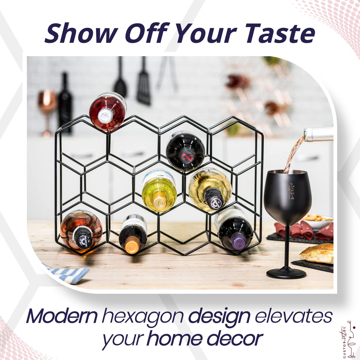 Gusto Nostro countertop wine rack side view for compact kitchen placement