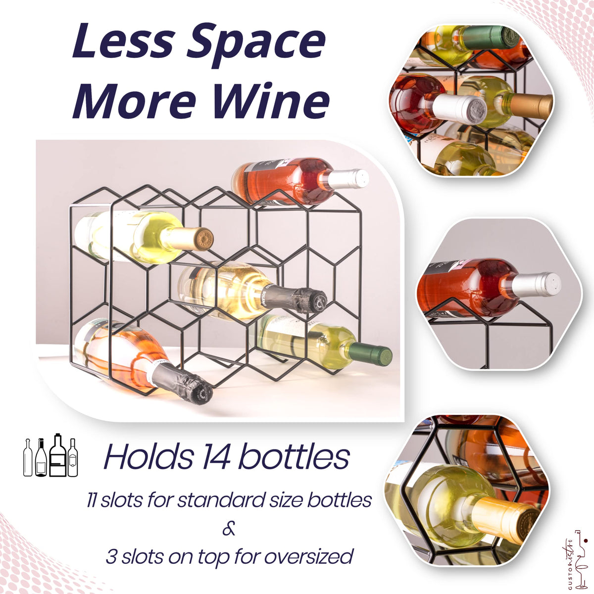 Gusto Nostro countertop wine rack top bottle space supports larger bottles