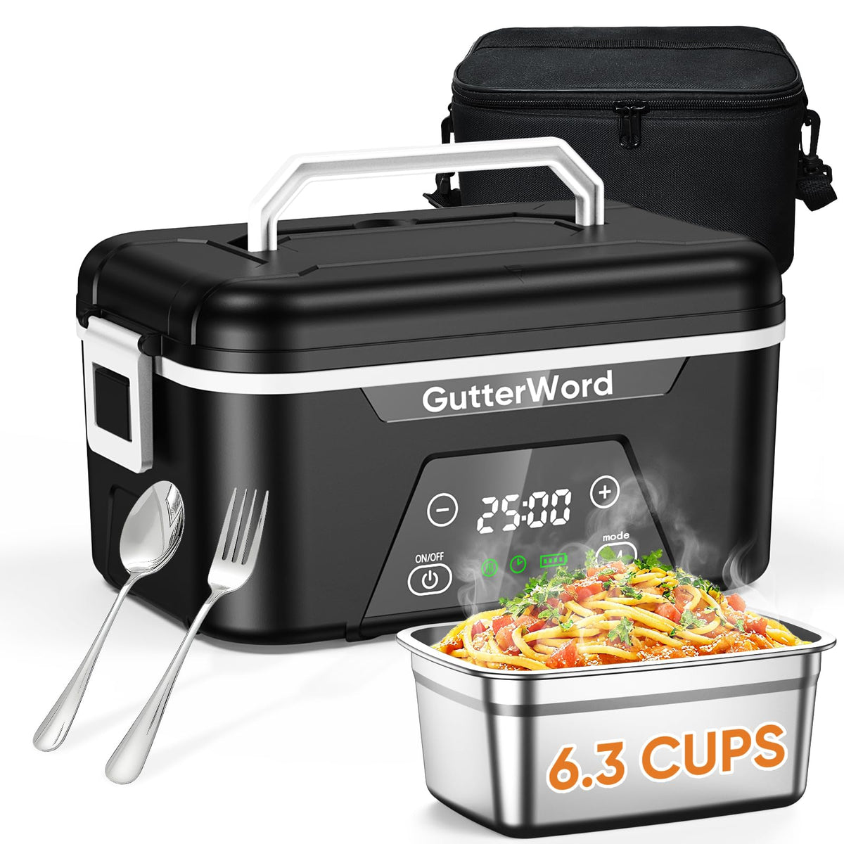 GutterWord cordless lunch box with ice crystal box keeps meals cool during commute.