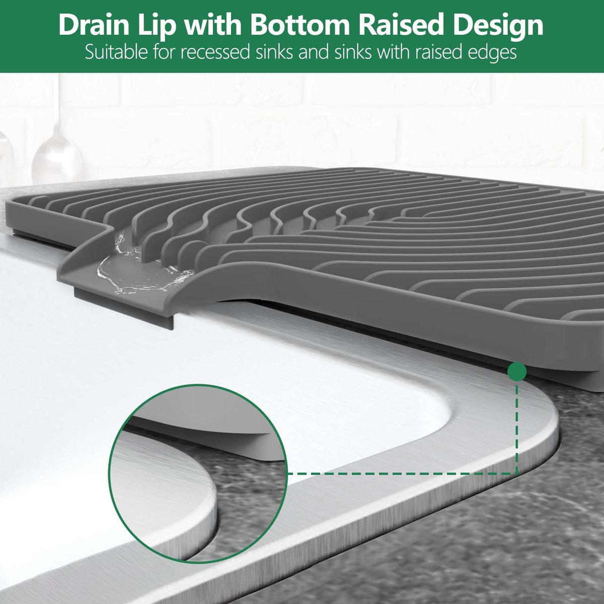 GUUKIN dish drying mat raised ridges enhance air circulation for faster drying.