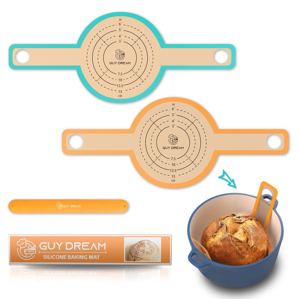 GUY.DRE.MAT bread sling round design eases dough transfer into the Dutch oven