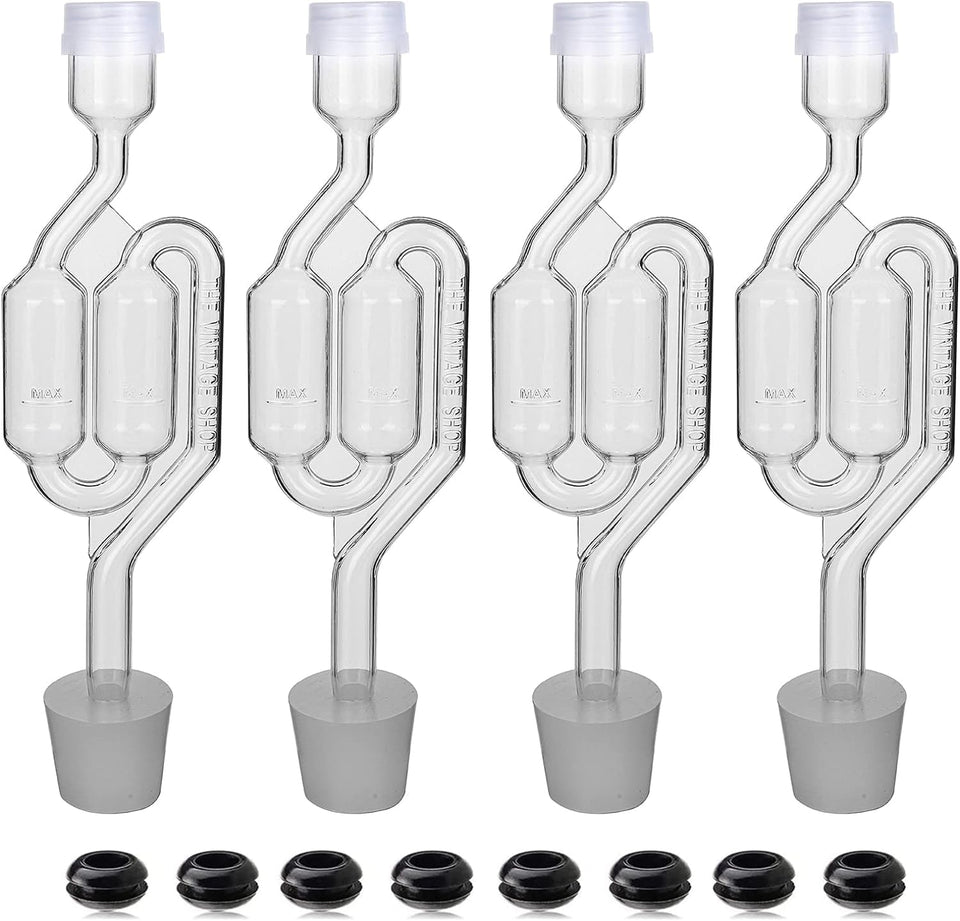 GUZE-US Bubble Airlock Set shows four clear airlocks for transparent fermentation monitoring.