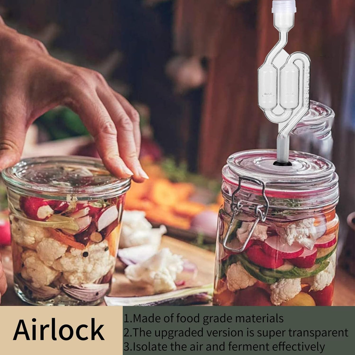 GUZE-US airlock stoppers fit snugly to secure airtight fermentation.